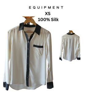 Equipment XS blk and Cream button down silk blouse Chanel Style High Quality